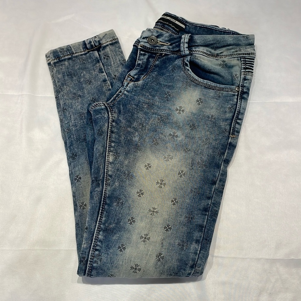 Deal Jeans Acid Wash Low Rise Skinny Jeans Size M 26 Floral Print Moto Style - Picture 2 of 12